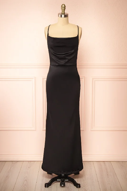 Alexia Black | Long Satin Mermaid Dress w/ Cowl Neck Clearance Sale, All Cheap