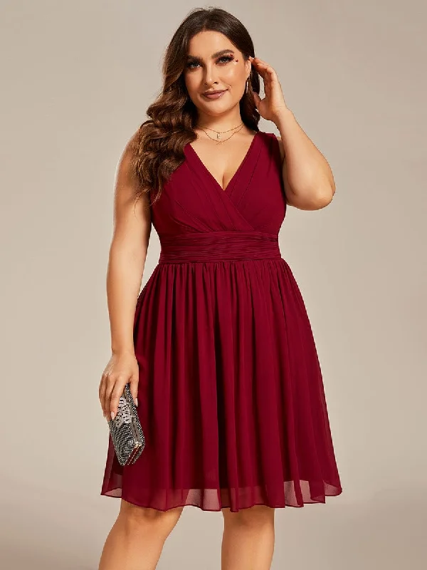 Plus Size Chiffon Sleeveless V Neck Short Bridesmaid Dress Mid Season Sale