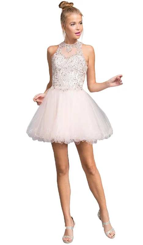 Trevi Collection - Glittering Illusion Halter Homecoming Dress Elegant Style