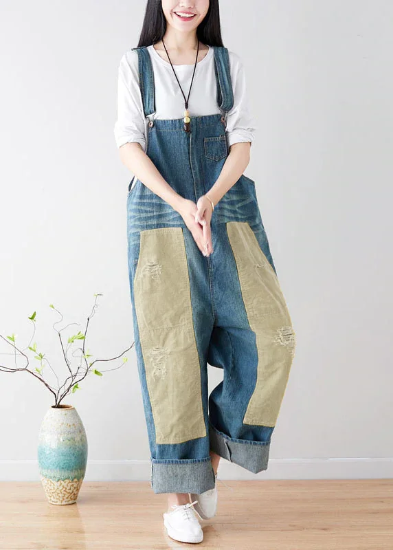 Natural Blue pockets Patchwork denim Jumpsuits Spring Weekend Special