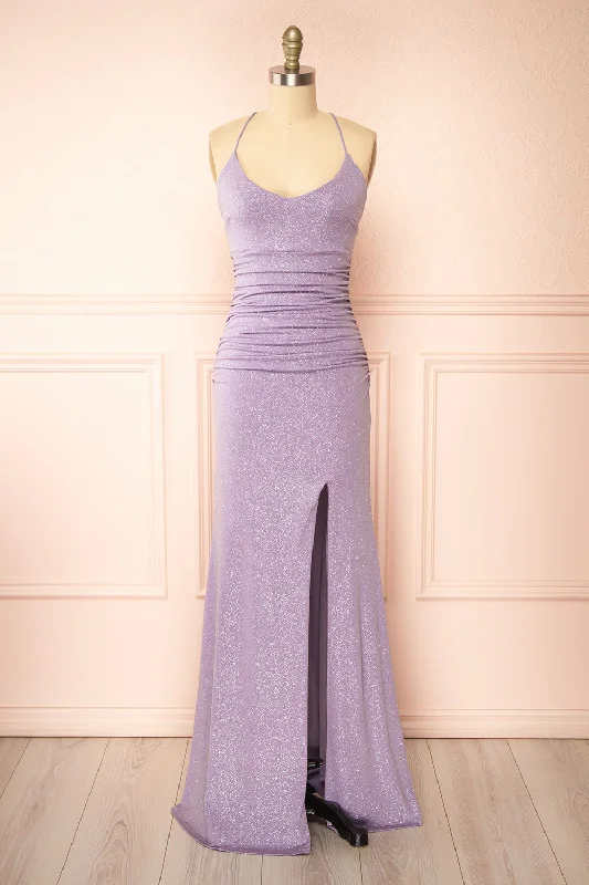 Samira Lavender | Sparkly Mermaid Maxi Dress w/ Slit Versatile Wardrobe Essentials