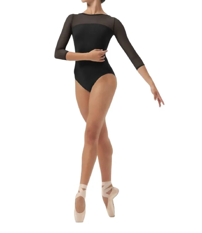 Strap 3/4 Sleeve Leotard In Black Trend Alert