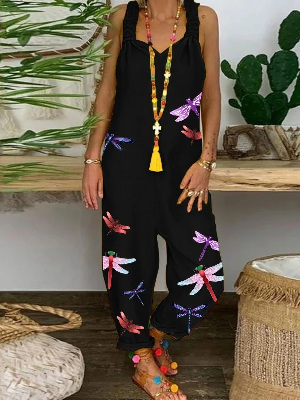 Romantic Garden Dragonfly Summer Leisure Jumpsuit Stylish Looks