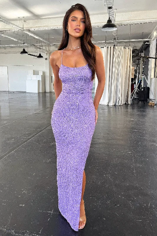 Alina Sequin Maxi Dress - Lilac Feminine Grace