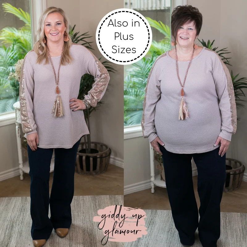 Find Your Happiness Knit Long Sleeve Top with Rose Gold Sequin Accents in Beige Ivory Final Sale