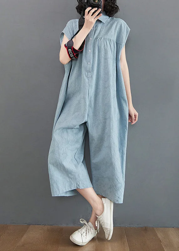 Bohemian Light Blue Oversized Patchwork Cotton Jumpsuit Summer Special Offers