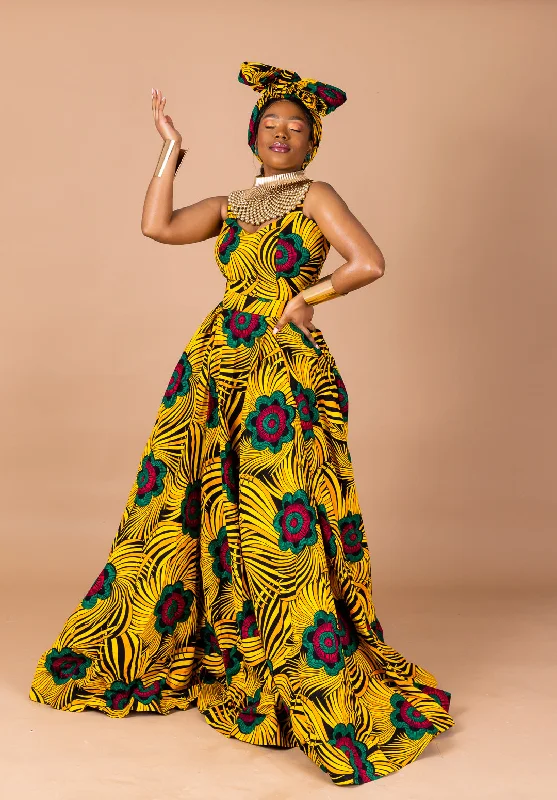 Tutu Ankara Maxi Dress | Yellow and Green African Print Hot Trends