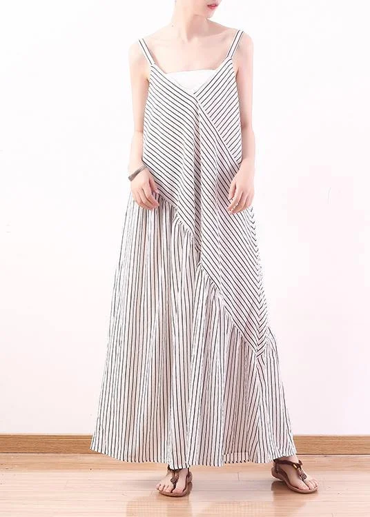 White Stripe Suspender Large Chiffon Jumpsuit Wide Leg Pants Summer Break Fashion Norms