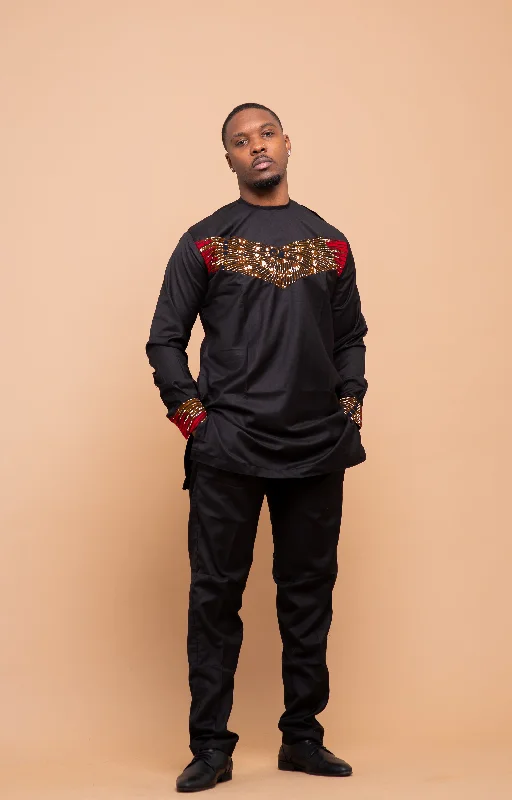 Colton Ankara 2 piece Men Shirt and Trouser | Black and African Print Vintage Charm