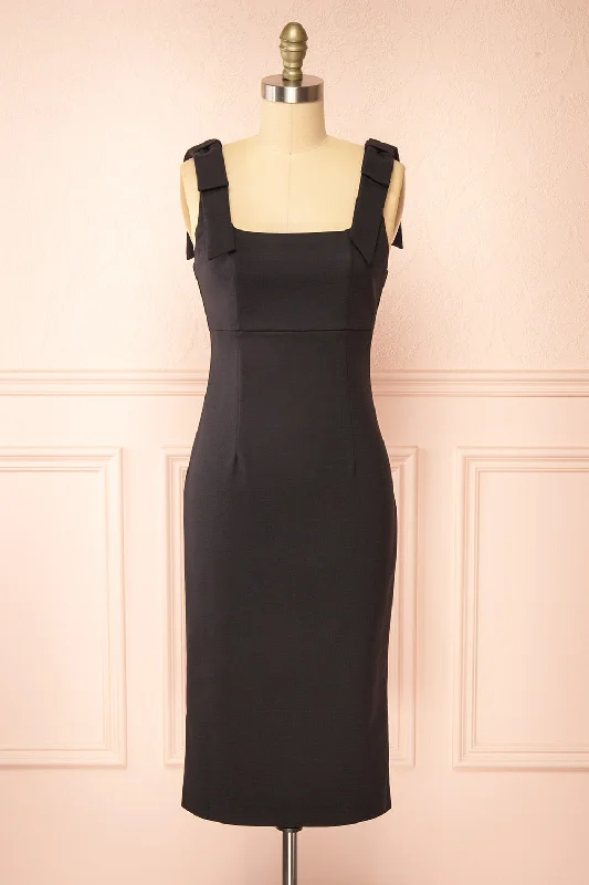 Gaile Black | Shoulder Tie Midi Dress Trendy Styles