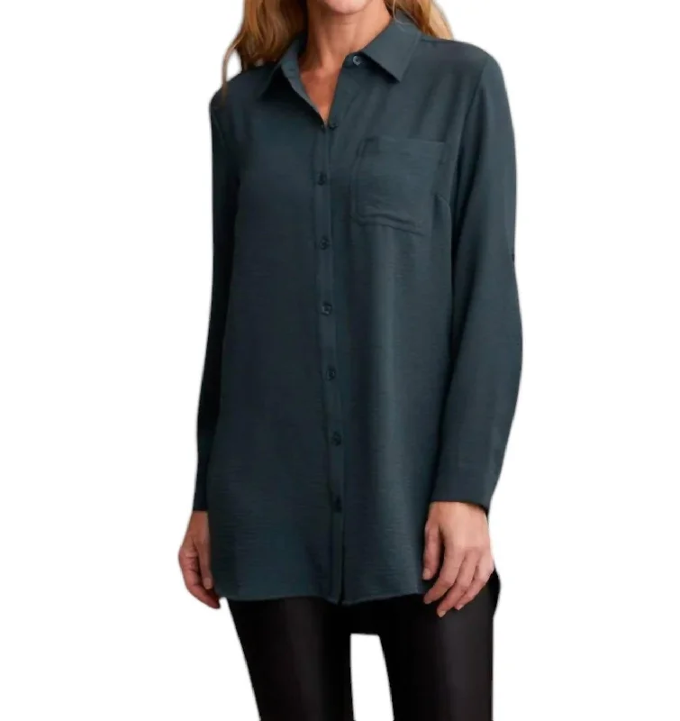 Crepe Roll-Sleeve Tunic Shirt In Pebble Seasonal Trends