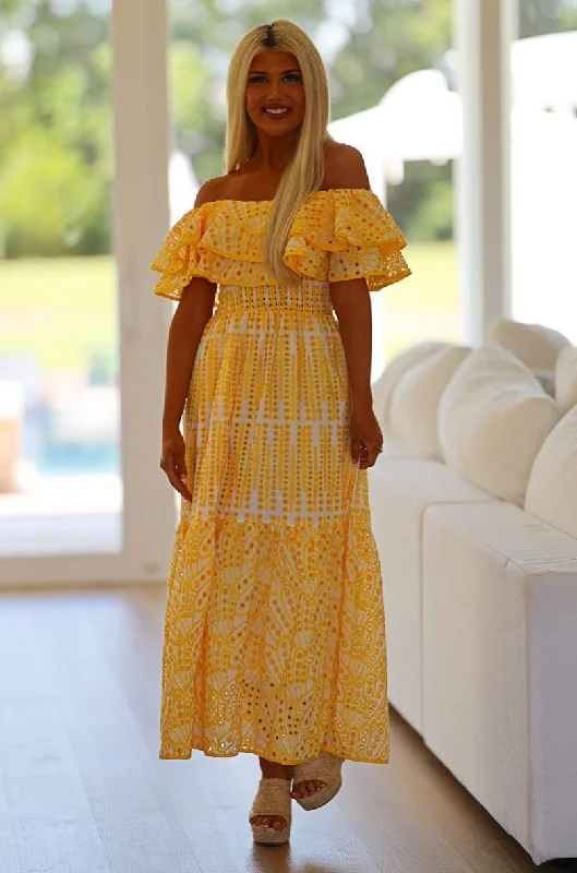 Dayflower Maxi Dress - Yellow and White The Latest Trends