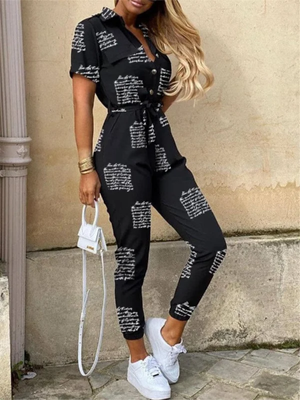 Short Sleeve Printed Pocket Jumpsuit Eco Friendly Fashion Sale