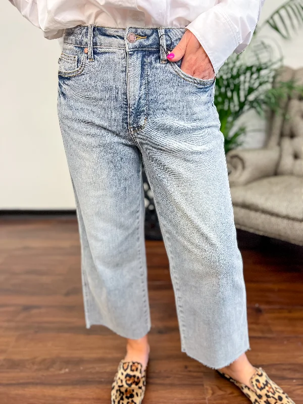 [Judy Blue] Flattering Tummy Control Crop Wide Denim Trend Forward Threads For Her