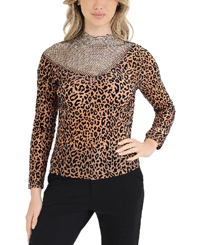 Flocked Leopard Top w/ Crystals Elegant Clothing