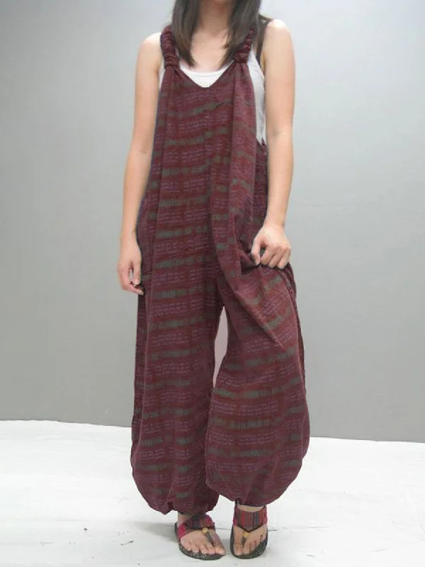 Loose V-neck Stripe Pattern Slip Jumpsuit New Season Fashion Preview