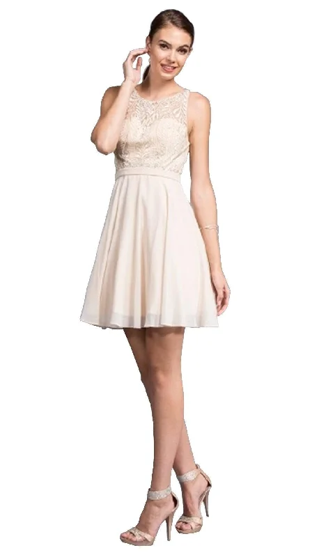 Trevi Collection - Embellished Sheer Bateau A-line Homecoming Dress End Of Month Blowout