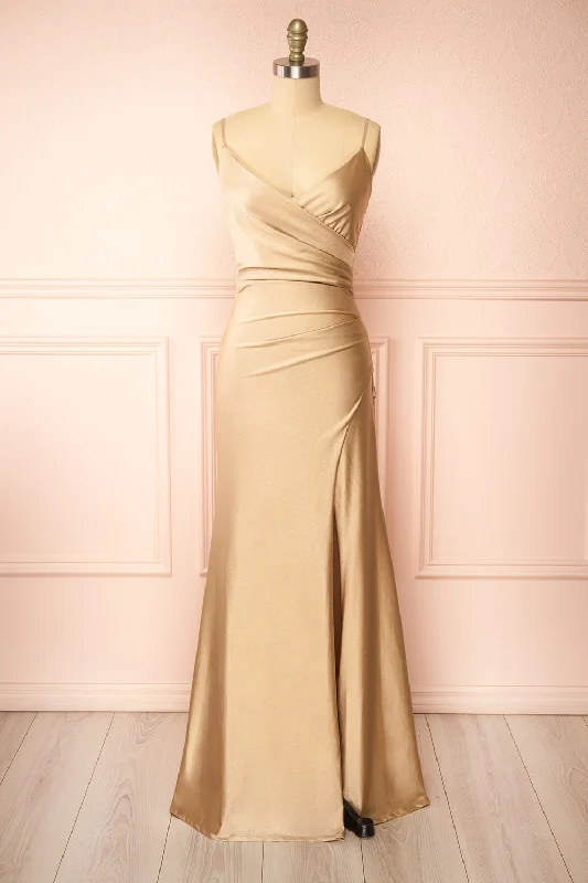 Nyra Champagne | Mermaid Dress w/ Wrapped Bodice Chic Style