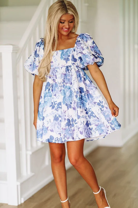 In the Air Floral Mini Dress - Blue and White Trend Setting Wardrobe