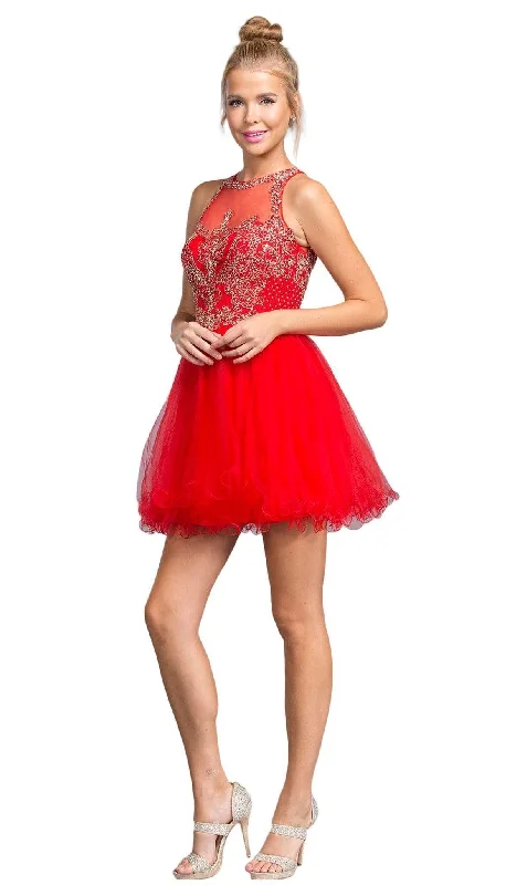 Trevi Collection - Bedazzled Illusion Halter Homecoming Dress Huge Savings On Parisian Styles