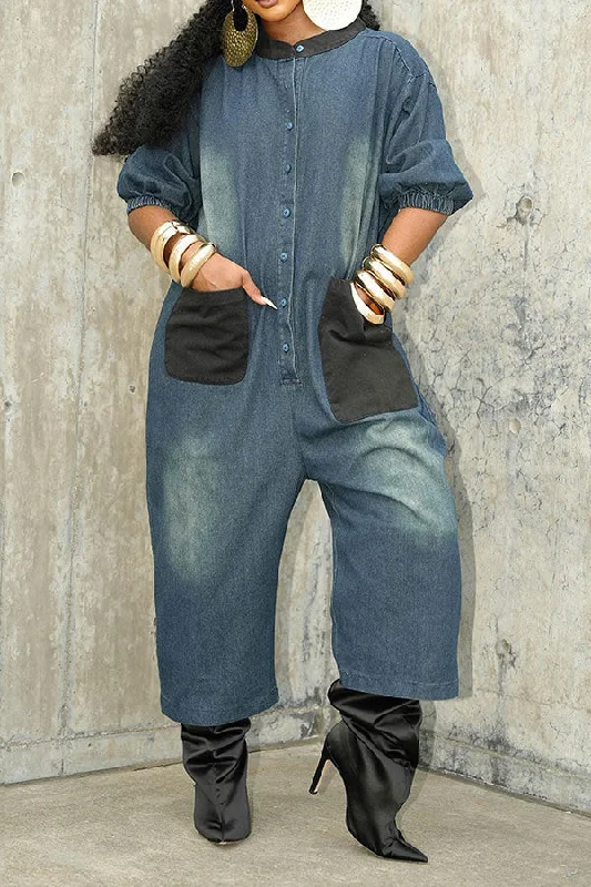 Gradient Denim Hippy Patch Pocket Jumpsuit Effortless Style