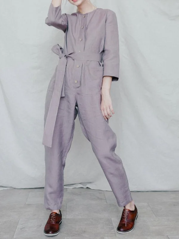 Fashion Casual Solid Color Round Neck Jumpsuits Vibrant Femme Fashion