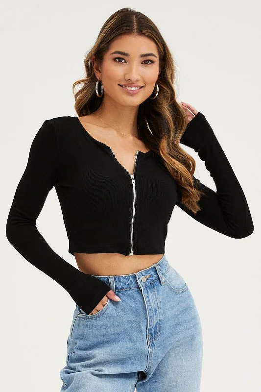 Black Basic Top Ribbed Hot Trends