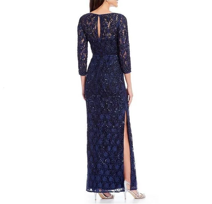 Aidan Mattox - MD1E201905 Lace Embroidered Bateau Column Dress Disco - Inspired Retro Dance Look