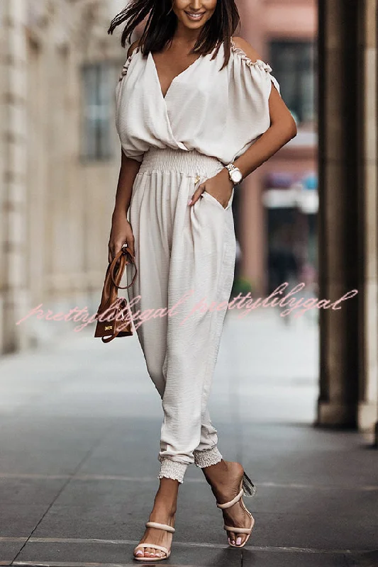 Wonderful Ideas Ruffle Cold Shoulder Jumpsuit Stylish Basics