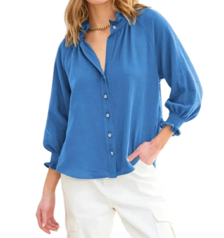 Fiona Ruffle Trim Shirt In Blue Unbeatable Prices