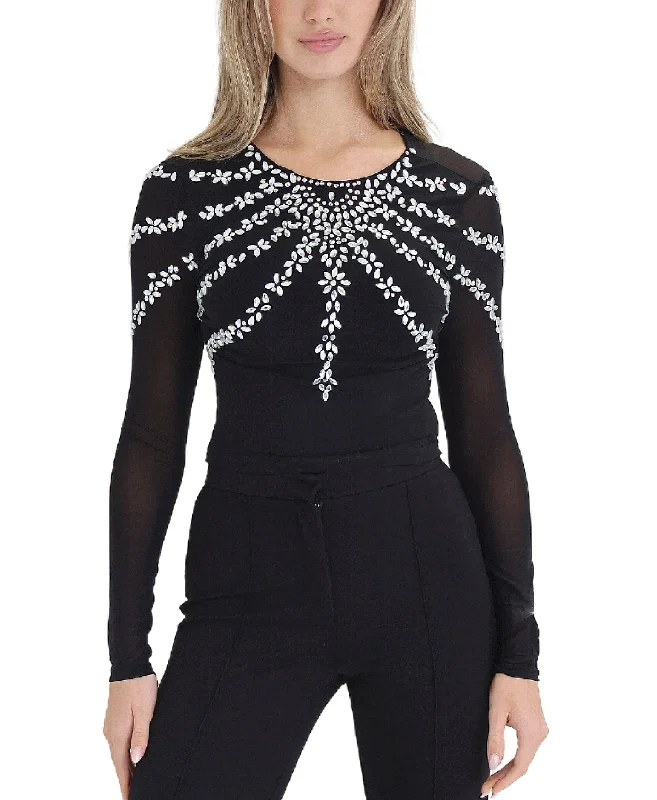 Crystal Embellished Mesh Top Chic Urban Fashion Look