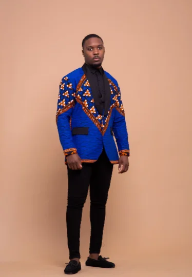 Carter Ankara Men Blazer | Blue African Print Limited Time Flash Sale