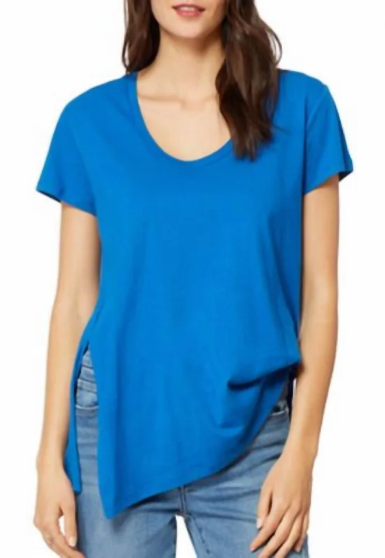 Tuck Asymmetrical Hem Cotton Tencel Shirt In Blue Browse Our Top Products