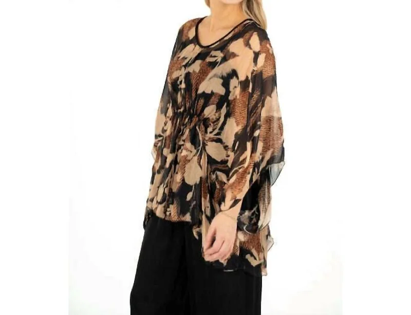 Vanishing Blooms Woven Tunic Top In Black Blooms Feminine Flow