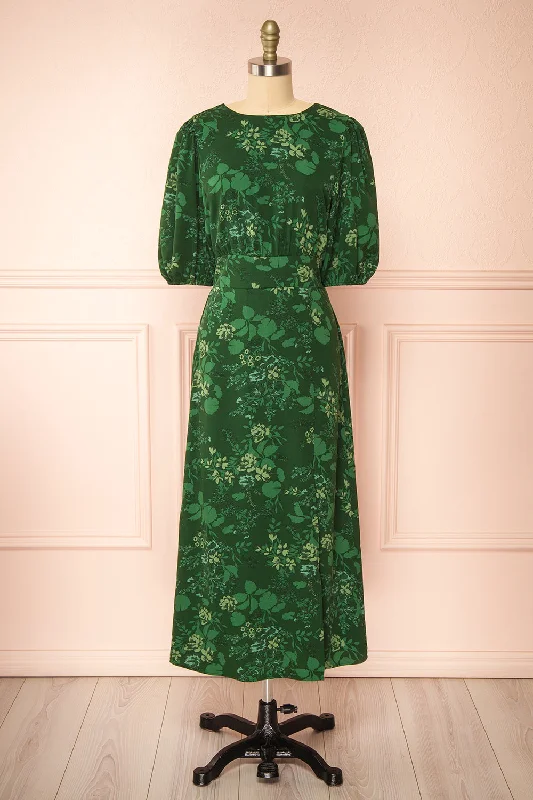 Emirida | Long Dark Green Floral Dress Trendy Clothing Sale