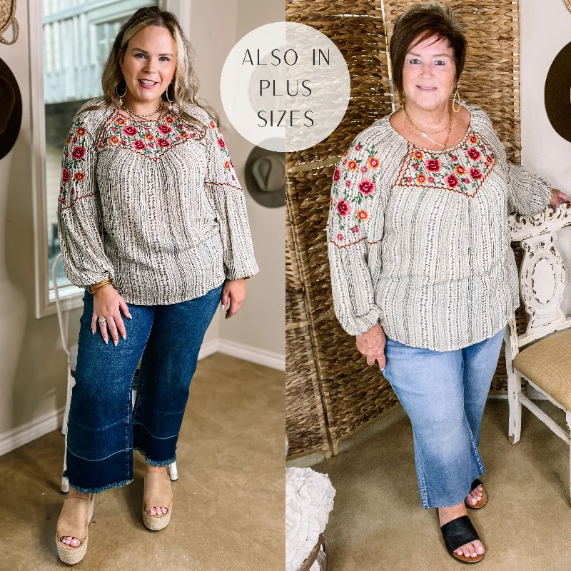 Savanna Jane | Looking For Peace Long Sleeve Tribal Print Floral Embroidered Top in Ivory Forward Trendsetter