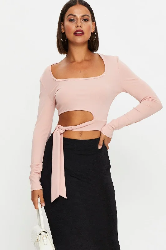 Pink Scoop Neck Tie Top Versatile Wardrobe Essentials