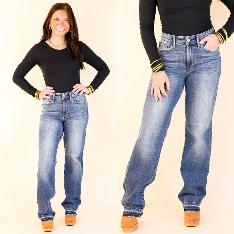 Judy Blue | Effortless Appeal Mid Rise Dad Jean with Release Hem in Dark Wash Chic Trends Unveiled