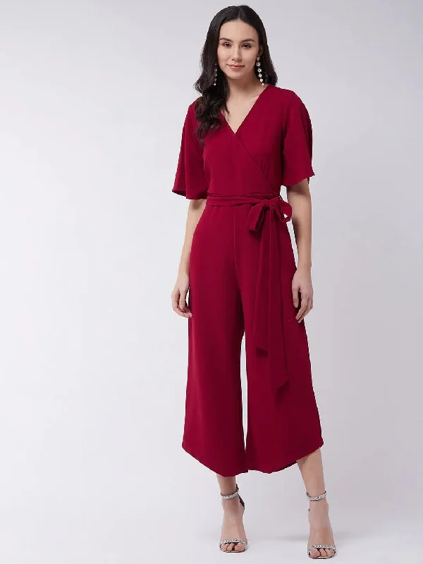 PANNKH Red Solid Overlap Jumpsuit Spring Fling Sale