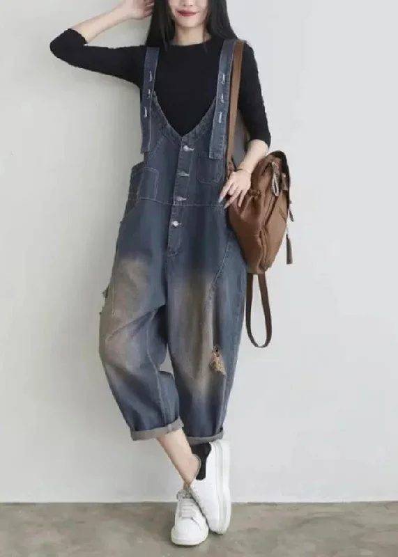 Elegant Blue V Neck Patchwork Button Jumpsuit Summer The Latest Fashion Trends