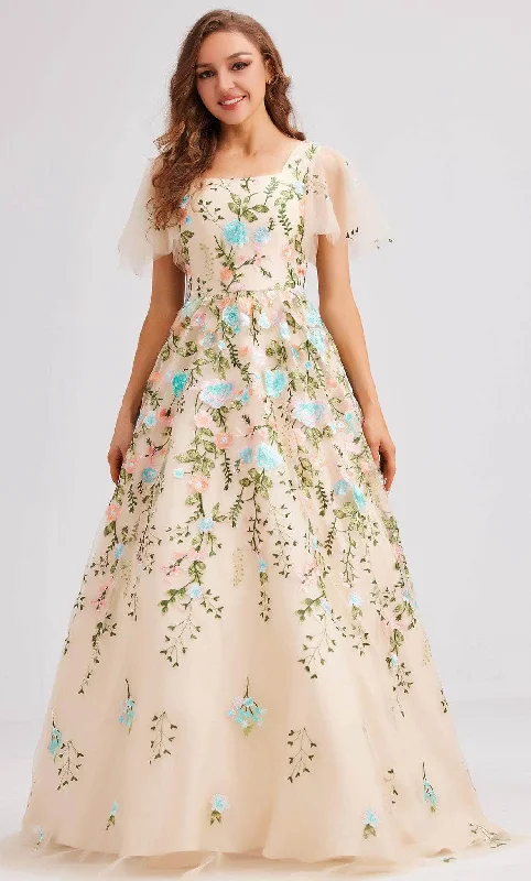 J'Adore Dresses J23016 - Floral Embroidered Evening Dress Coastal Beach - Inspired Style