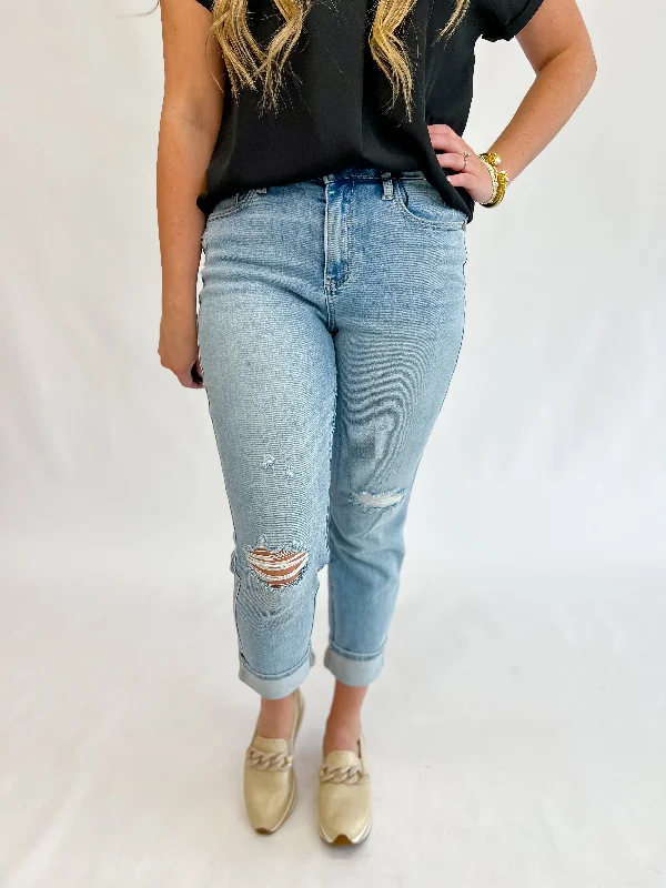 [Judy Blue] Mid Waist Boyfriend Cuffed Denim Clearance Event