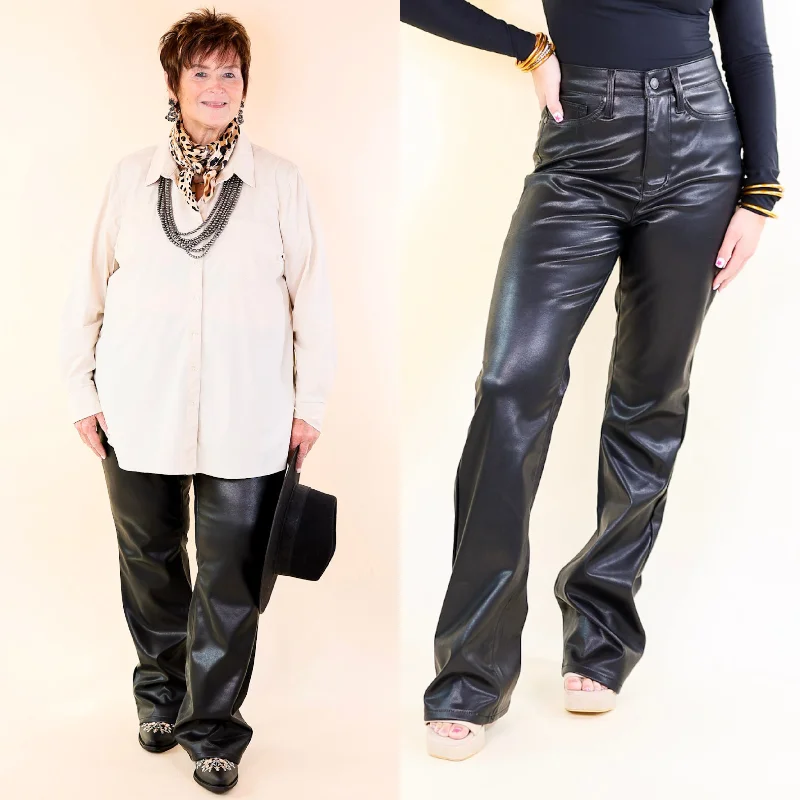 Judy Blue | A Night Out Tummy Control Faux Leather Bootcut Pants in Black Must Haves