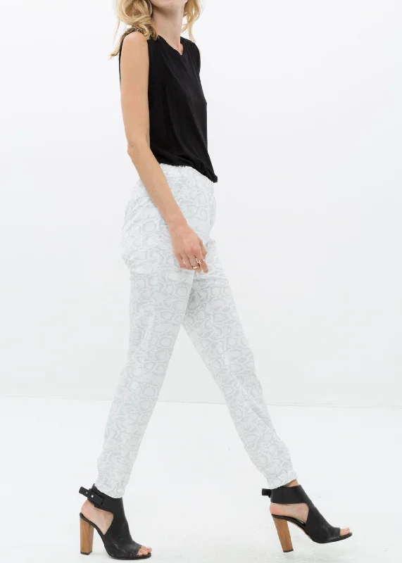 Women's High Waist Printed Pants In Ivory Silver Chic Trends For The Fashion Savvy