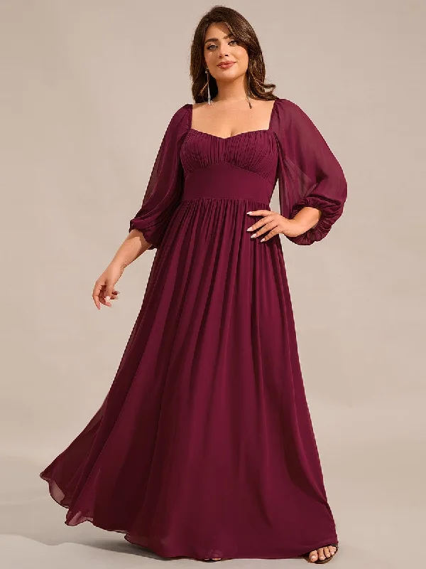 Plus Size Lace-Up 3/4 Sleeve Chiffon Bridesmaid Dress Pastel Styles