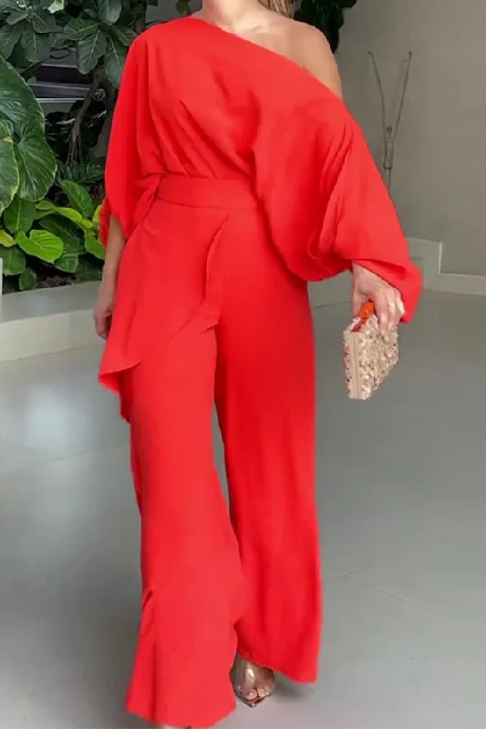 Solid Color Slash Neck Urban Wide Leg Jumpsuit Dive Into Trendy Styles