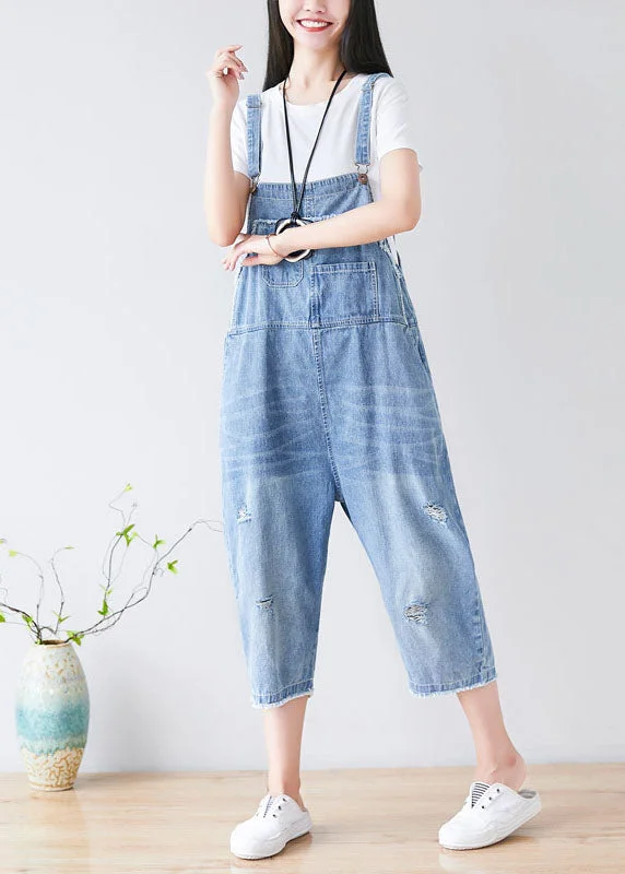 Chic Light blue Hole Pockets cowboy Jumpsuits Spring Huge Savings On Parisian Styles