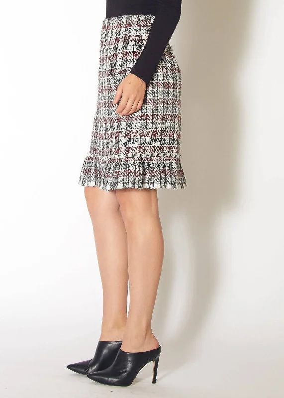 Women's Plaid Tweed Zipper Front Skirt in Black Red Tweed Fresh Styles, Fresh Deals