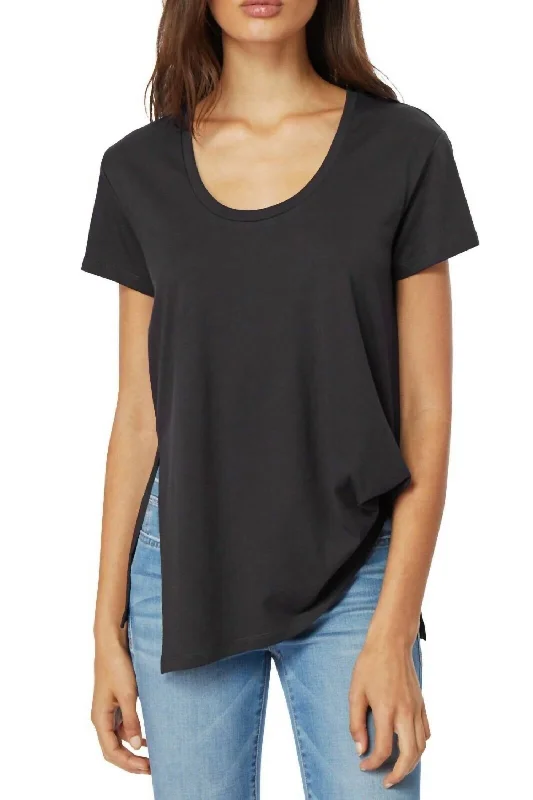 Tuck Asymmetrical Hem Tencel Cotton Shirt In Black Limited Edition