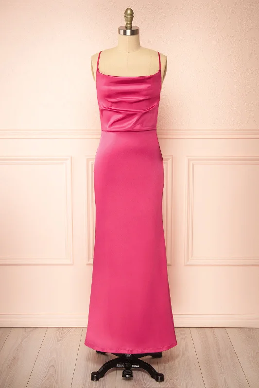 Alexia Pink | Long Satin Mermaid Dress w/ Cowl Neck Gift Ideas